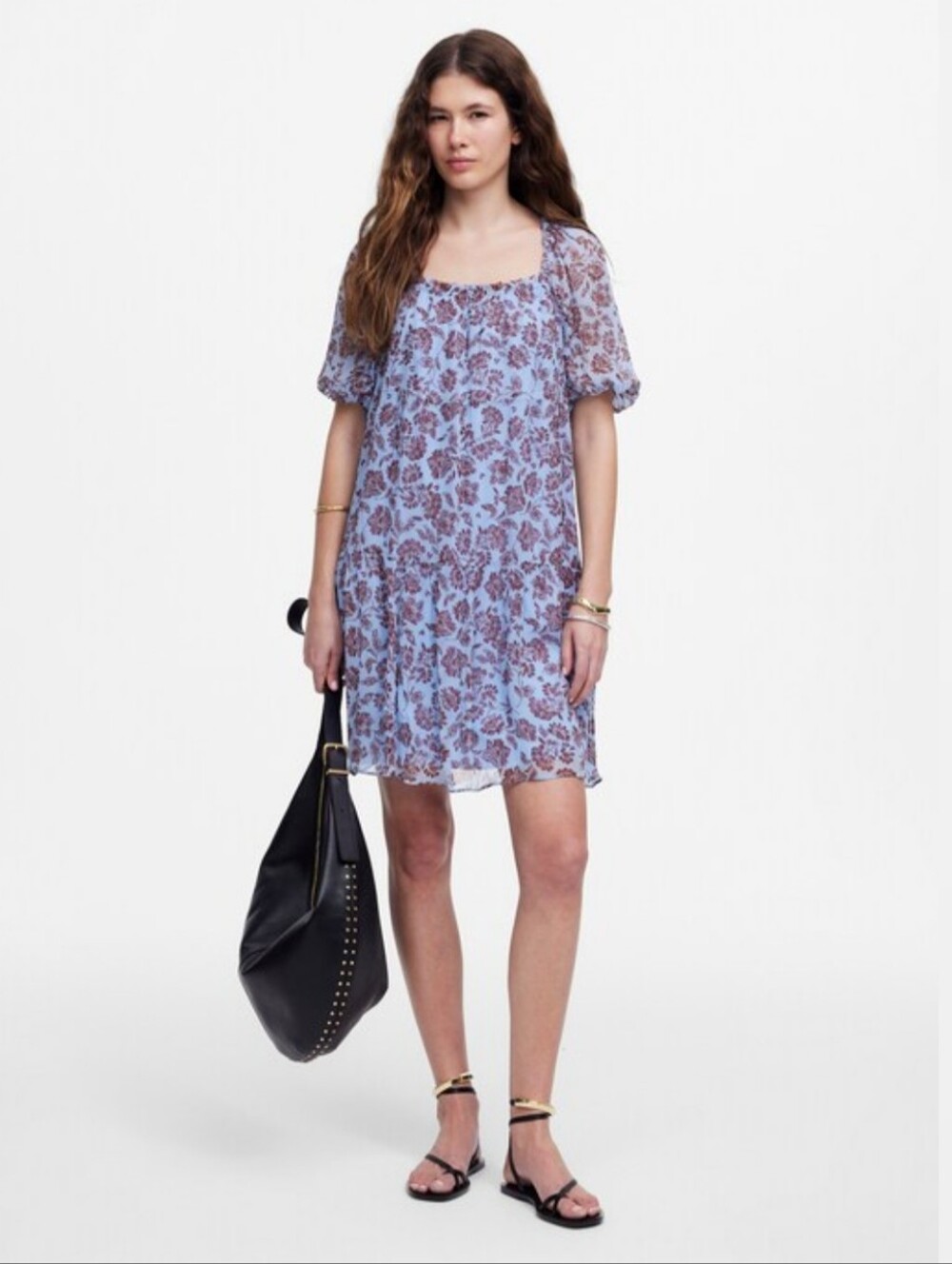 Madewell Puff-Sleeve Mini Dress in Saylor Floral/Light Pool New Size 4